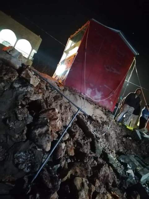 انهيار سور استنادي في بلدة عصيم بعجلون