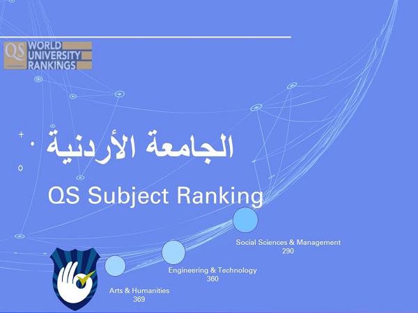 الأردنية تحقق ترتيبا عالمياً متقدماً في ثلاثة مجالات علمية حسب تصنيف الجامعات العالمي الدقيق (QS Subject)