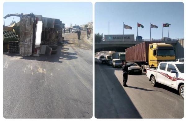 تحويلات مرورية في أبو علندا اثر تدهور شاحنة