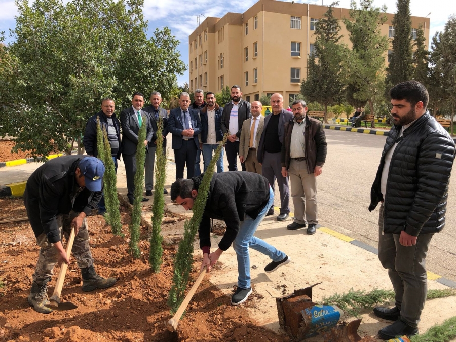 بمناسبة عيد ميلاد جلالة الملك جامعة إربد الأهلية تزين ساحاتها بزراعة 61 شجرة زينة