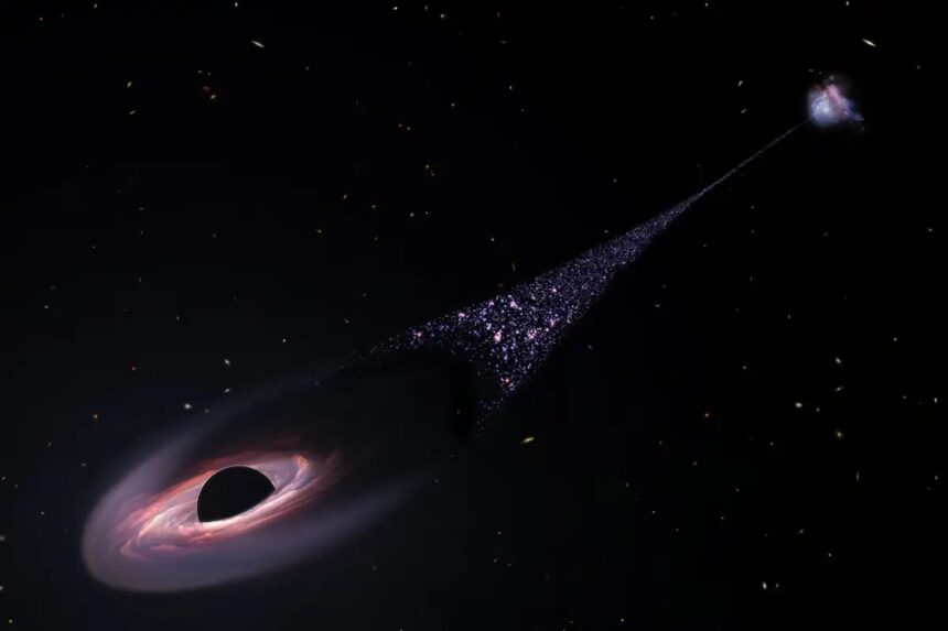 ثقب أسود يتسبّب تدفقه في الفضاء بتكوين مسارات من النجوم