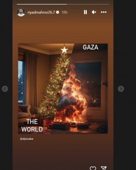 بصورة معبرة.. محرز يوضح الفرق بين احتفال العالم بـ”الكريسماس” وحال غزة
