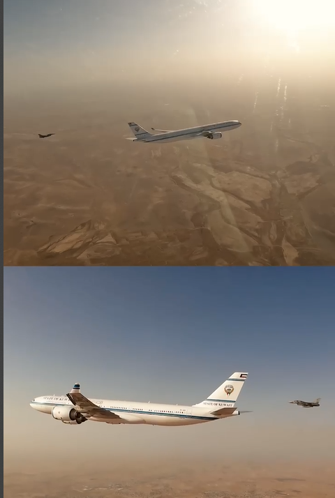 طيار أردني يرحب بطائرته المقاتلة بأمير الكويت