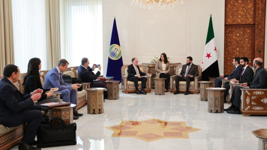 الشرع يستقبل وفدا من منظمة حظر الأسلحة الكيميائية