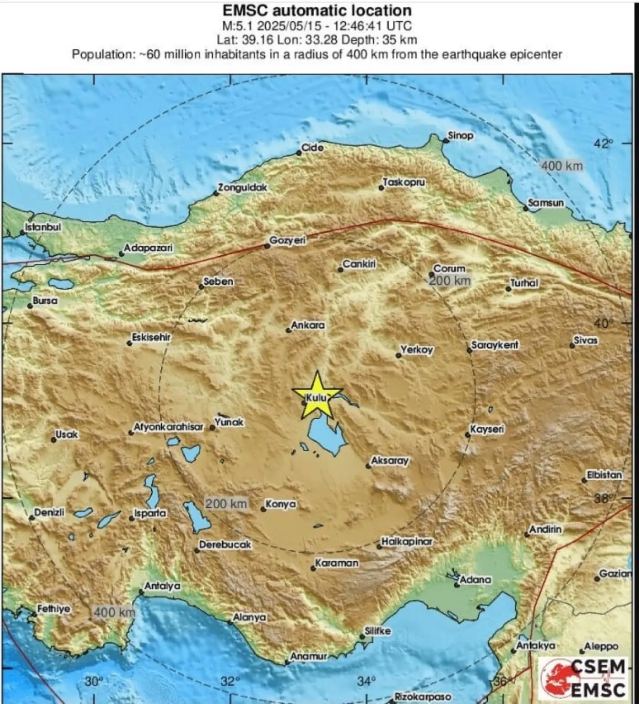 زلزال بقوة 5.2 يضرب قونيا ويهز أنقرة