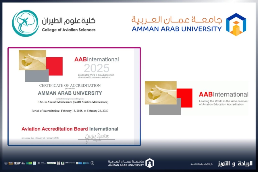 الاولى في العالم العربي: علوم الطيران في عمان العربية تحصل على الاعتماد الدولي AABI لمدة خمس سنوات