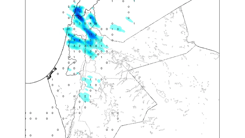قائمة بأعلى المُحافظات في الأردن فرصاً لزخات الأمطار يوم الخميس
